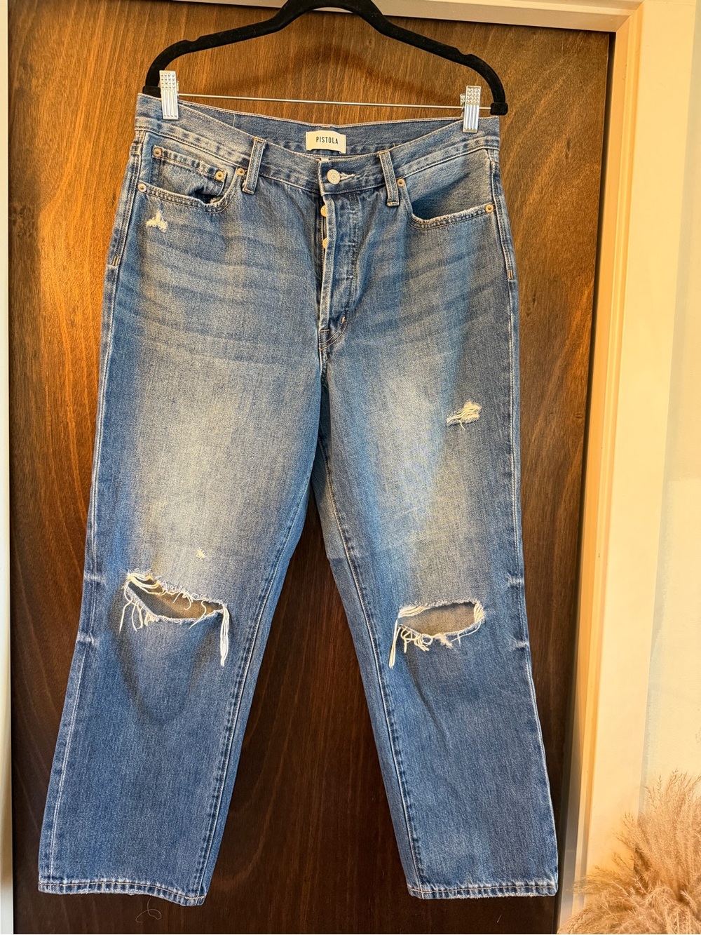 Pistola, Women’s Cropped Distressed Straight-Leg Jeans, Size 31
